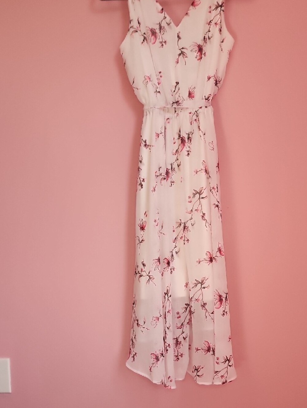 White House Black Market White Sleeveless High-Low Dress with Pink Floral Print - Picture 6 of 8